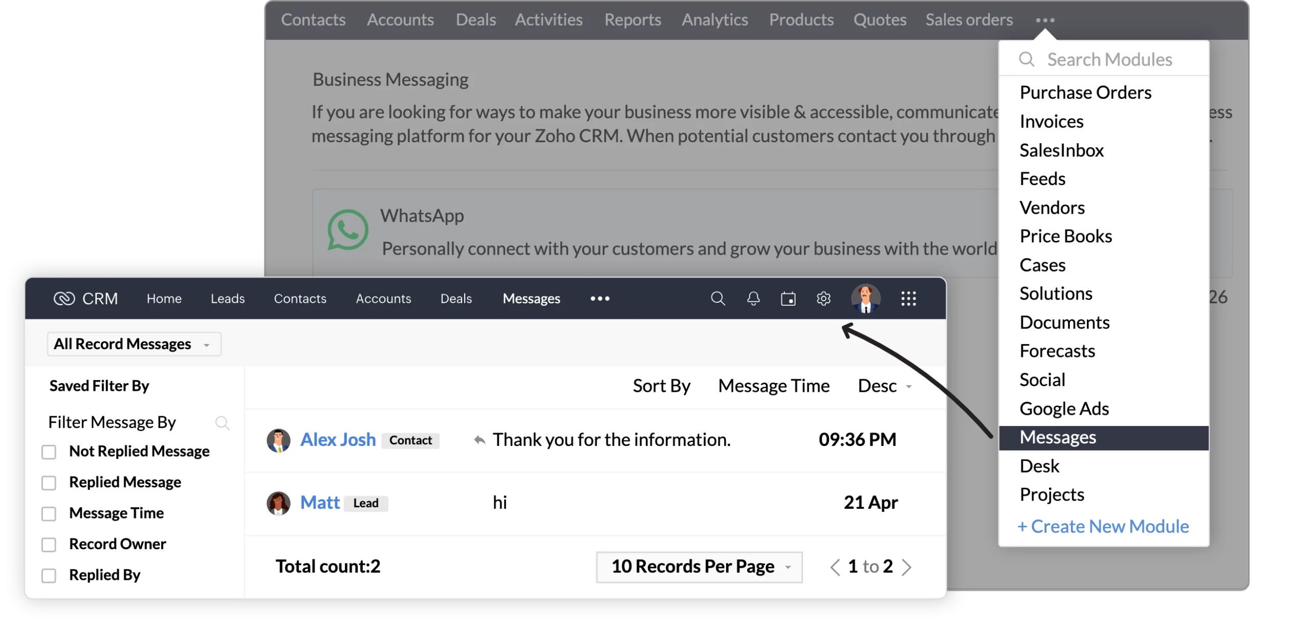 Messaging from CRM